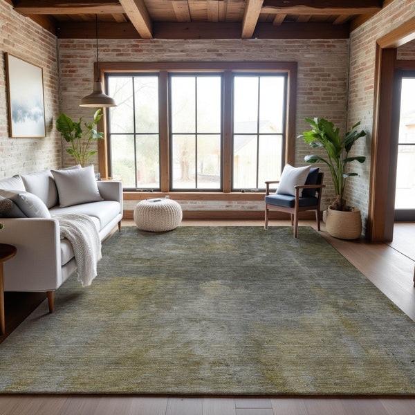 HomeRoots 5' X 8' Abstract Pewter Beige and Gold Washable Rug with UV Protection for Modern Living Spaces 683628