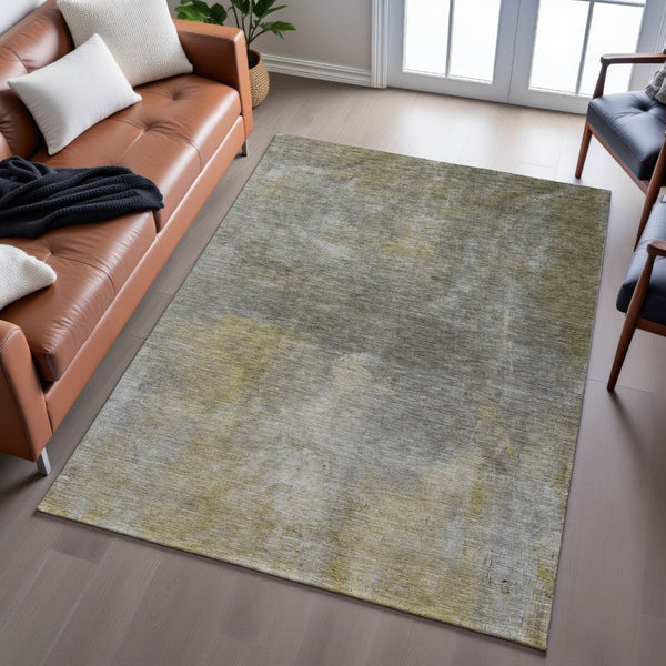 HomeRoots 5' X 8' Abstract Pewter Beige and Gold Washable Rug with UV Protection for Modern Living Spaces 683628