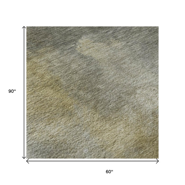 HomeRoots 5' X 8' Abstract Pewter Beige and Gold Washable Rug with UV Protection for Modern Living Spaces 683628