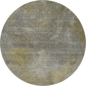HomeRoots 8' Modern Pewter Beige & Gold Abstract Washable Round Rug with UV Protection for Stylish Spaces 683629