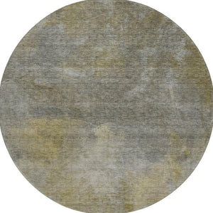 HomeRoots 8' Modern Pewter Beige & Gold Abstract Washable Round Rug with UV Protection for Stylish Spaces 683629