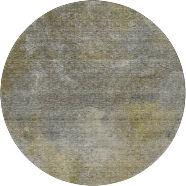 HomeRoots 8' Modern Pewter Beige & Gold Abstract Washable Round Rug with UV Protection for Stylish Spaces 683629