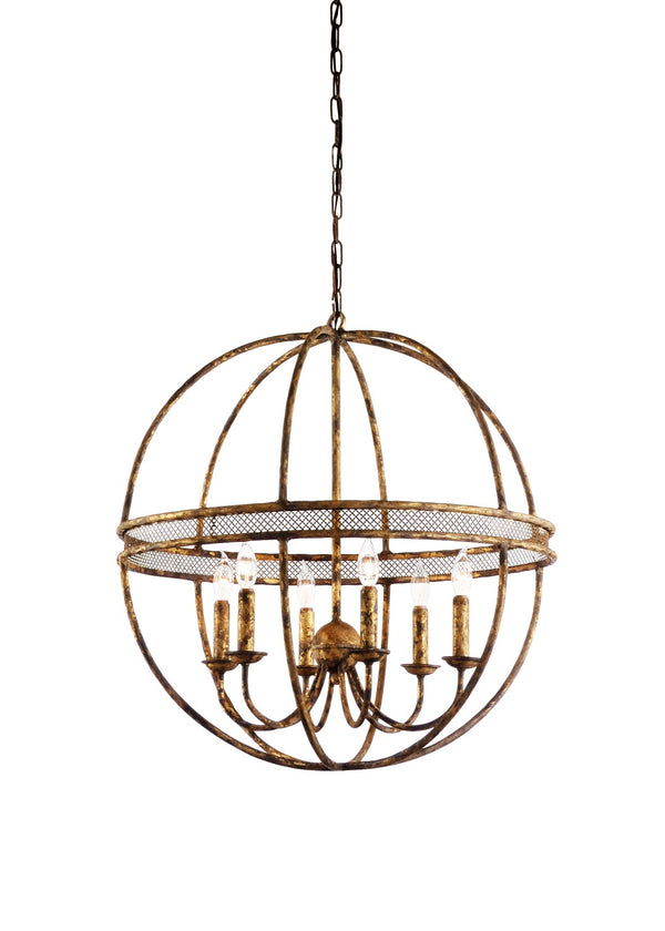 Chelsea House Tuscan Hand-Formed Iron Chandelier With 6 Lites, Old-Gold Finish, Italian Craftsmanship For Dining 68363