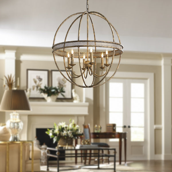Chelsea House Tuscan Hand-Formed Iron Chandelier With 6 Lites, Old-Gold Finish, Italian Craftsmanship For Dining 68363