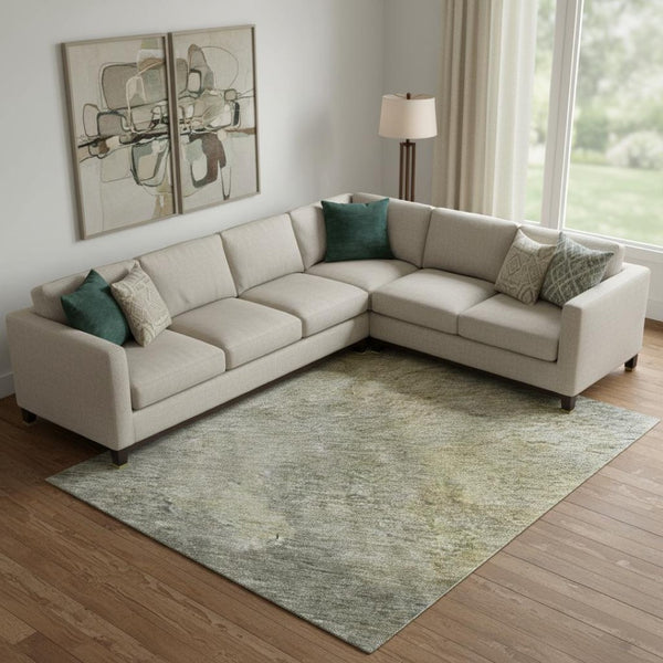 HomeRoots 9' X 12' Abstract Washable Area Rug in Pewter Beige & Gold – UV Protected, Stain Resistant & Stylish! 683631