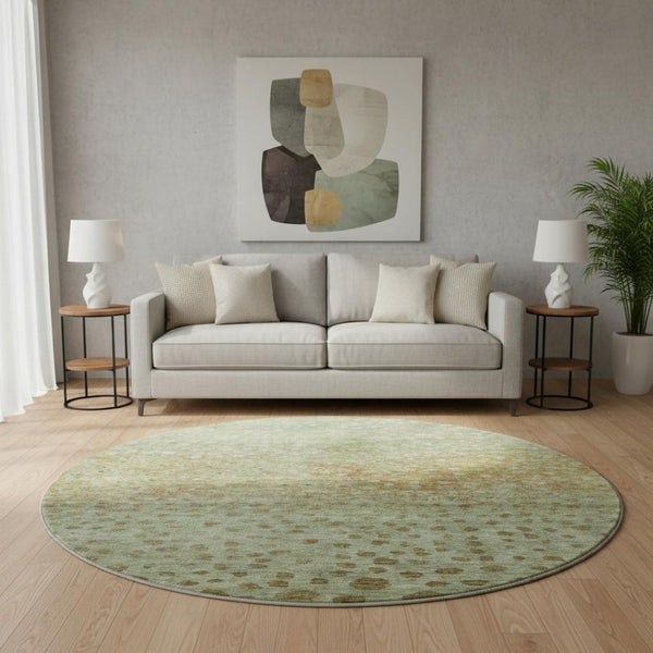 HomeRoots 8' Artichoke Green & Copper Polka Dot Washable Round Rug - UV Protected, Durable, Stylish Design 683635