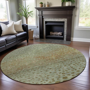HomeRoots 8' Artichoke Green & Copper Polka Dot Washable Round Rug - UV Protected, Durable, Stylish Design 683635