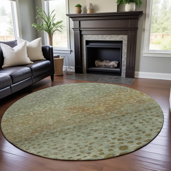 HomeRoots 8' Artichoke Green & Copper Polka Dot Washable Round Rug - UV Protected, Durable, Stylish Design 683635