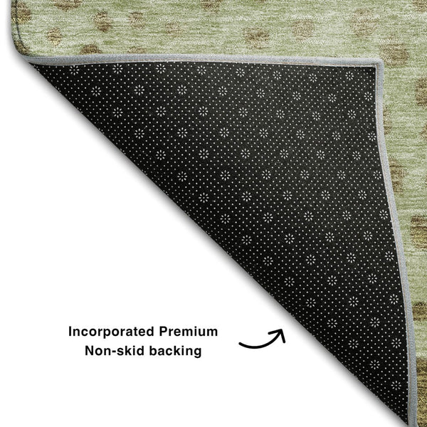 HomeRoots 8' Artichoke Green & Copper Polka Dot Washable Round Rug - UV Protected, Durable, Stylish Design 683635