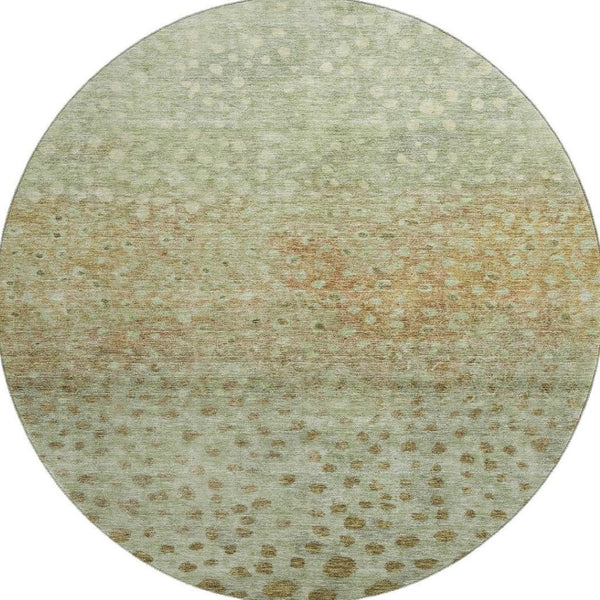 HomeRoots 8' Artichoke Green & Copper Polka Dot Washable Round Rug - UV Protected, Durable, Stylish Design 683635