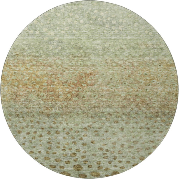HomeRoots 8' Artichoke Green & Copper Polka Dot Washable Round Rug - UV Protected, Durable, Stylish Design 683635