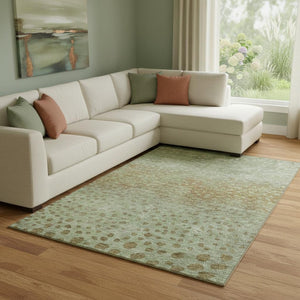 HomeRoots 8' X 10' Stylish Artichoke Green & Copper Polka Dot Washable Area Rug with UV Protection & Durability 683636