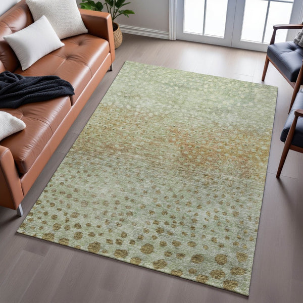 HomeRoots 8' X 10' Stylish Artichoke Green & Copper Polka Dot Washable Area Rug with UV Protection & Durability 683636