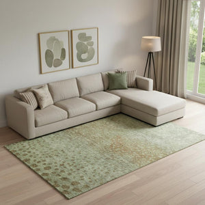 HomeRoots 9' x 12' Artichoke Green & Copper Polka Dot Washable Area Rug with UV Protection for Active Homes 683637