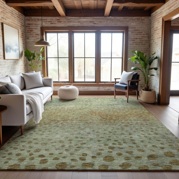 HomeRoots 9' x 12' Artichoke Green & Copper Polka Dot Washable Area Rug with UV Protection for Active Homes 683637