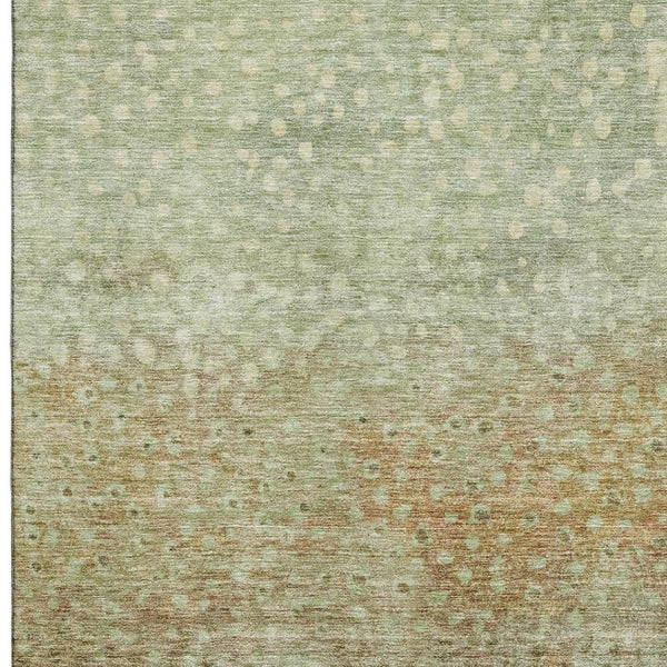 HomeRoots 9' x 12' Artichoke Green & Copper Polka Dot Washable Area Rug with UV Protection for Active Homes 683637