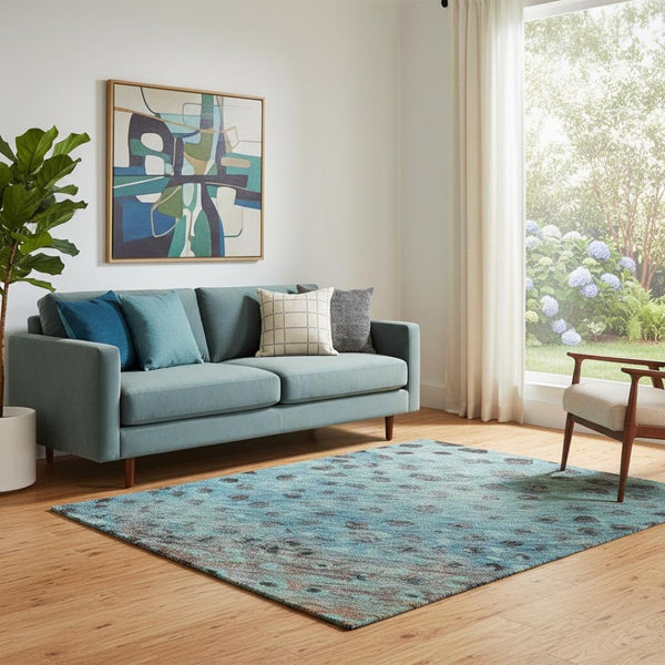 HomeRoots 5' X 8' Blue Copper Ivory Polka Dot Area Rug – Washable, UV Protected, Durable for Family Homes 683640