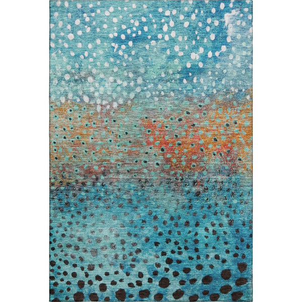 HomeRoots 5' X 8' Blue Copper Ivory Polka Dot Area Rug – Washable, UV Protected, Durable for Family Homes 683640
