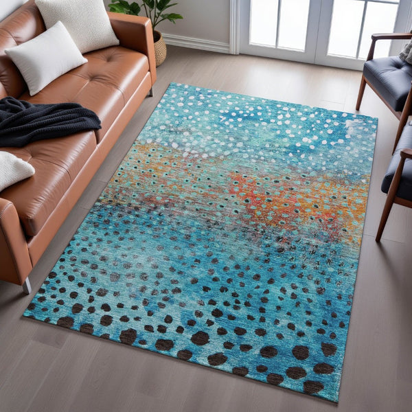 HomeRoots 5' X 8' Blue Copper Ivory Polka Dot Area Rug – Washable, UV Protected, Durable for Family Homes 683640