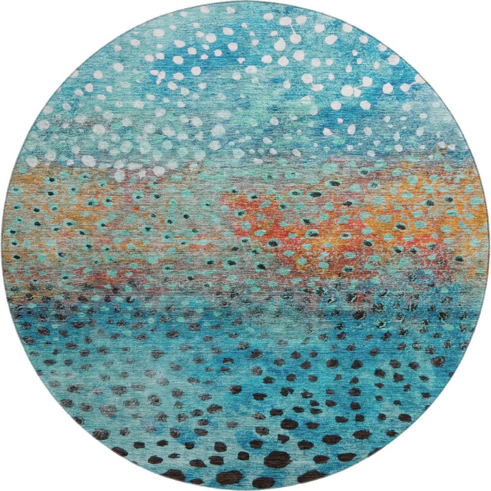 HomeRoots 8' Blue Copper and Ivory Polka Dot Washable Round Rug - Durable, Stylish, UV Protected for All Spaces 683641