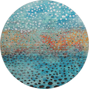 HomeRoots 8' Blue Copper and Ivory Polka Dot Washable Round Rug - Durable, Stylish, UV Protected for All Spaces 683641