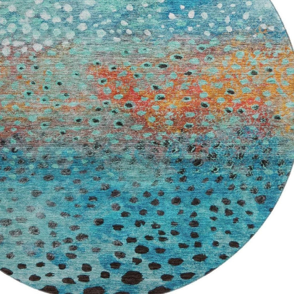 HomeRoots 8' Blue Copper and Ivory Polka Dot Washable Round Rug - Durable, Stylish, UV Protected for All Spaces 683641