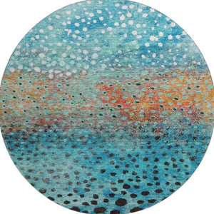 HomeRoots 8' Blue Copper and Ivory Polka Dot Washable Round Rug - Durable, Stylish, UV Protected for All Spaces 683641