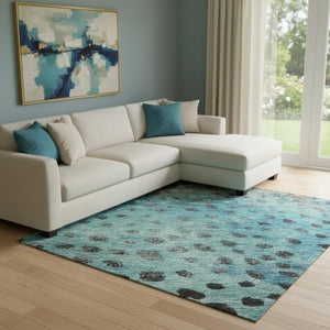 HomeRoots 8' X 10' Blue Copper Polka Dot Area Rug - Washable, UV Protected, Stylish, Kid & Pet Friendly Design 683642