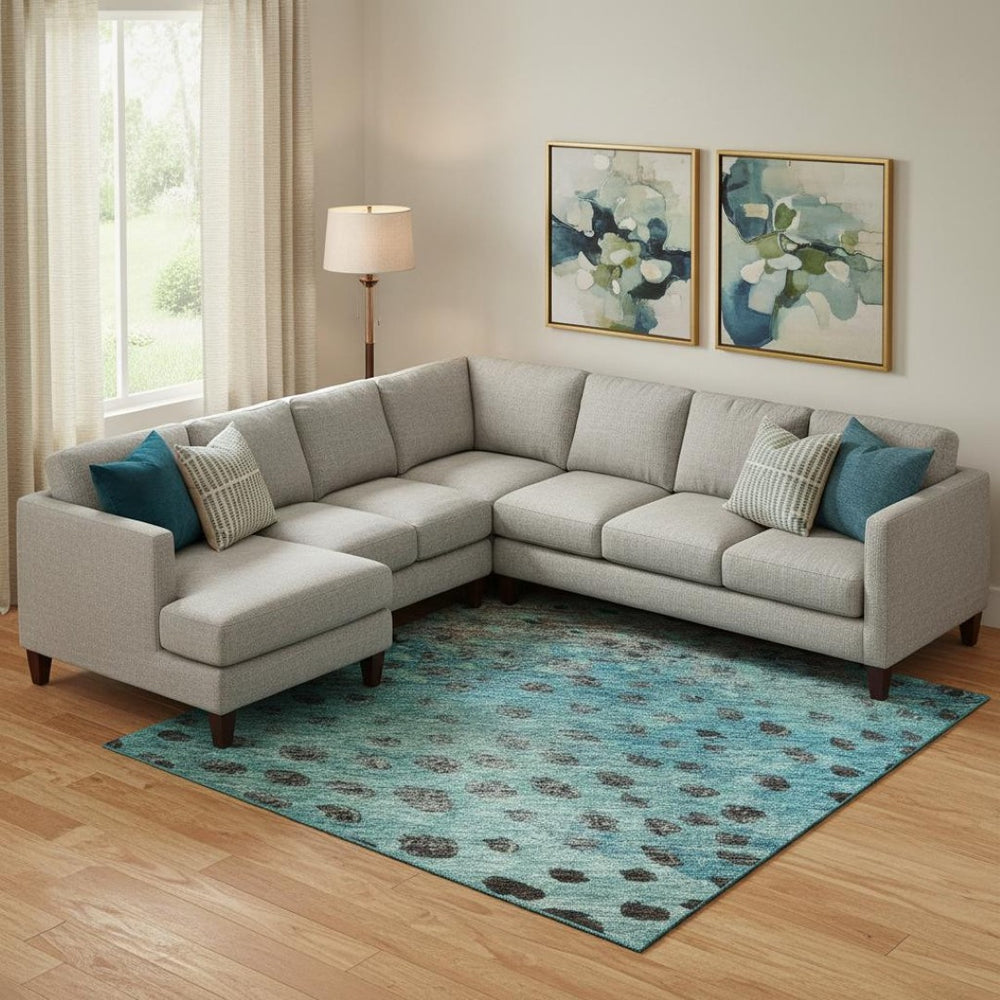 HomeRoots 9' X 12' Playful Blue, Copper & Ivory Polka Dot Area Rug - Washable, UV-Protected, Stain-Resistant! 683643