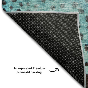HomeRoots 9' X 12' Playful Blue, Copper & Ivory Polka Dot Area Rug - Washable, UV-Protected, Stain-Resistant! 683643