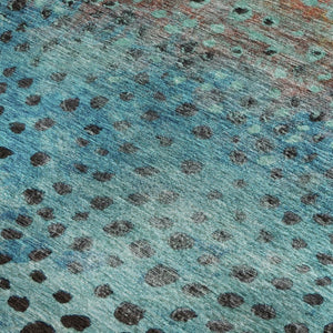 HomeRoots 9' X 12' Playful Blue, Copper & Ivory Polka Dot Area Rug - Washable, UV-Protected, Stain-Resistant! 683643