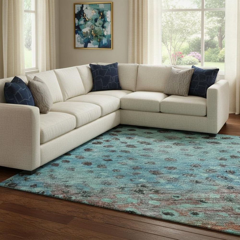 HomeRoots 10' X 14' Blue Copper Ivory Polka Dot Washable Area Rug – Durable, UV-Protected, Stylish & Easy Care! 683644