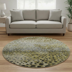 HomeRoots 8' Washable Round Rug in Brown, Gray & Beige Polka Dots - UV Protected, Durable, Easy Care Design 683647