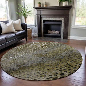 HomeRoots 8' Washable Round Rug in Brown, Gray & Beige Polka Dots - UV Protected, Durable, Easy Care Design 683647