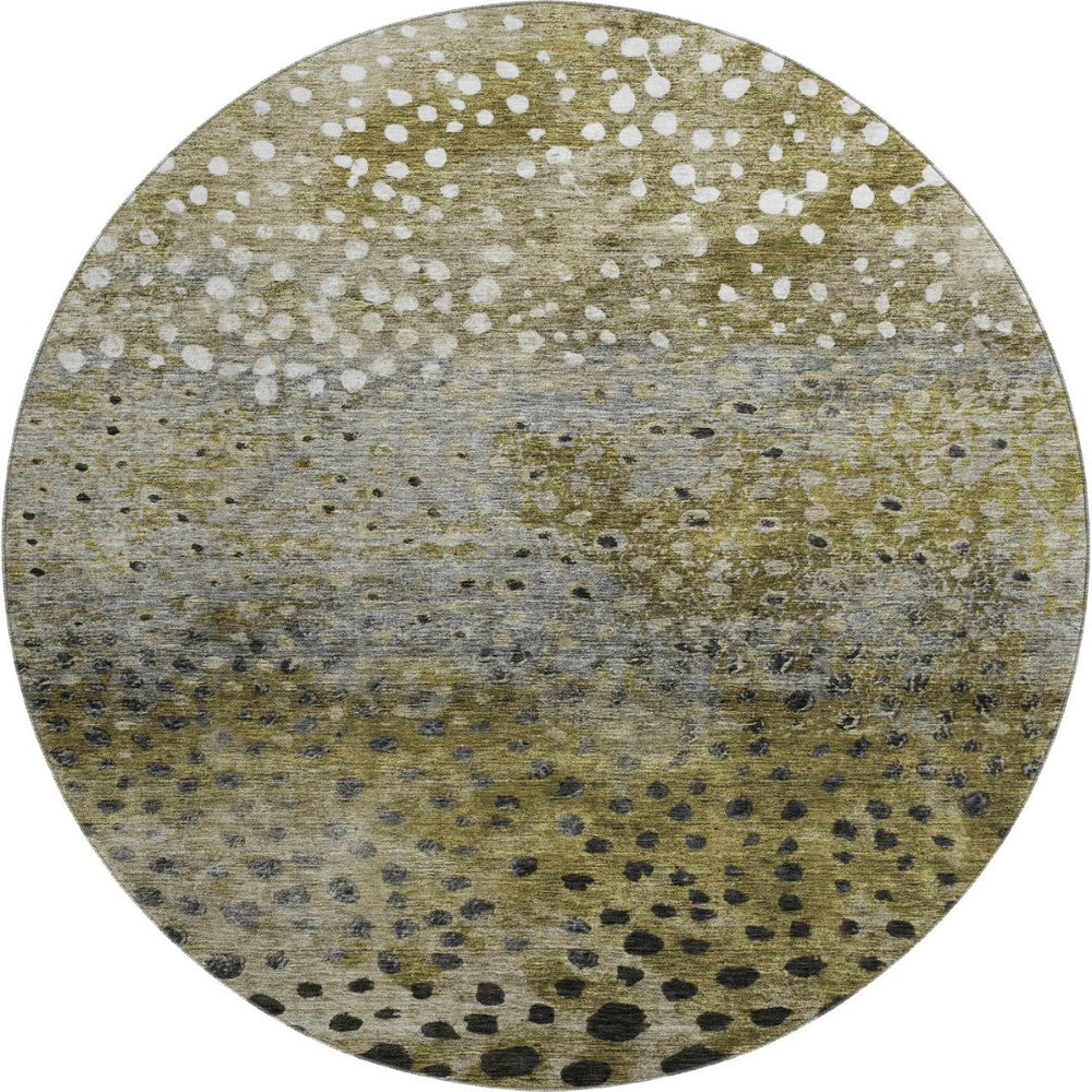 HomeRoots 8' Washable Round Rug in Brown, Gray & Beige Polka Dots - UV Protected, Durable, Easy Care Design 683647