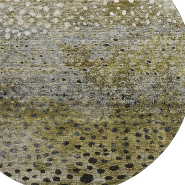 HomeRoots 8' Washable Round Rug in Brown, Gray & Beige Polka Dots - UV Protected, Durable, Easy Care Design 683647