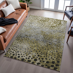 HomeRoots 8' X 10' Washable Polka Dot Area Rug in Brown, Gray & Beige - UV-Protected & Stain-Resistant Design 683648