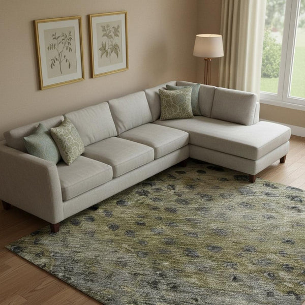 HomeRoots 9' X 12' Washable Polka Dot Area Rug in Brown, Gray, and Beige - UV Protected, Stain Resistant & Durable 683649