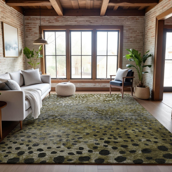 HomeRoots 9' X 12' Washable Polka Dot Area Rug in Brown, Gray, and Beige - UV Protected, Stain Resistant & Durable 683649