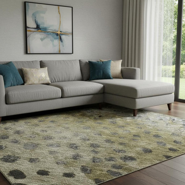 HomeRoots 10' X 14' Washable Polka Dot Area Rug in Brown, Gray, Beige - UV Protected, Stain-Resistant, Durable 683650