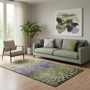 HomeRoots 5' X 8' Playful Green Purple Ivory Polka Dot Area Rug - Washable, Stain Resistant, UV Protected! 683652