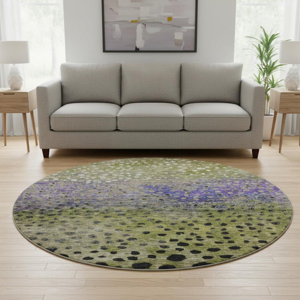 HomeRoots 8' Colorful Polka Dot Washable Round Rug – UV Protected, Stain-Resistant, Ideal for Family Homes! 683653
