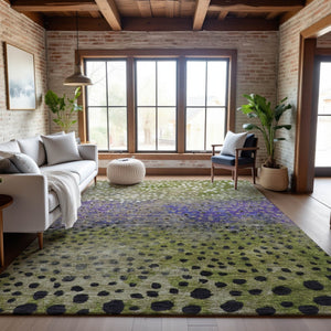 HomeRoots 8' X 10' Washable Polka Dot Area Rug in Green, Purple & Ivory - UV Protected, Stain-Resistant Design 683654
