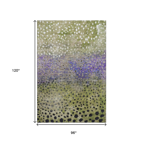 HomeRoots 8' X 10' Washable Polka Dot Area Rug in Green, Purple & Ivory - UV Protected, Stain-Resistant Design 683654