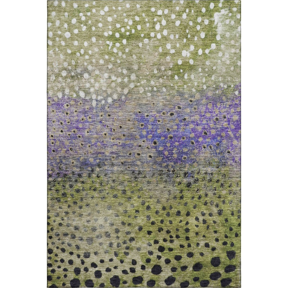 HomeRoots 9' X 12' Washable Area Rug in Green, Purple & Ivory Polka Dots - UV Protection & Stain Resistant! 683655