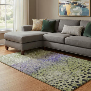 HomeRoots 10' Vibrant Green Purple Ivory Polka Dot Washable Area Rug with UV Protection for High-Traffic Rooms 683656