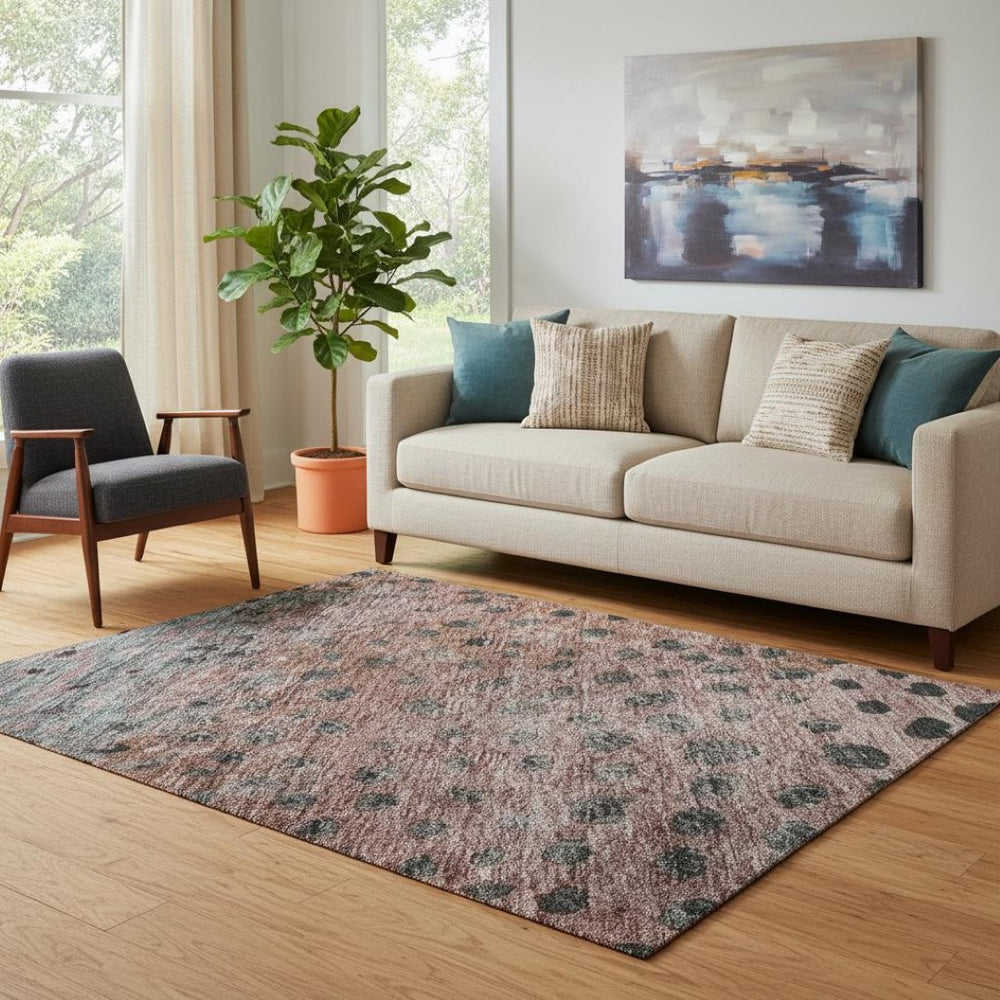 HomeRoots 5' X 8' Colorful Polka Dot Area Rug - Washable, Stain-Resistant, UV Protected for Kids & Pets! 683658