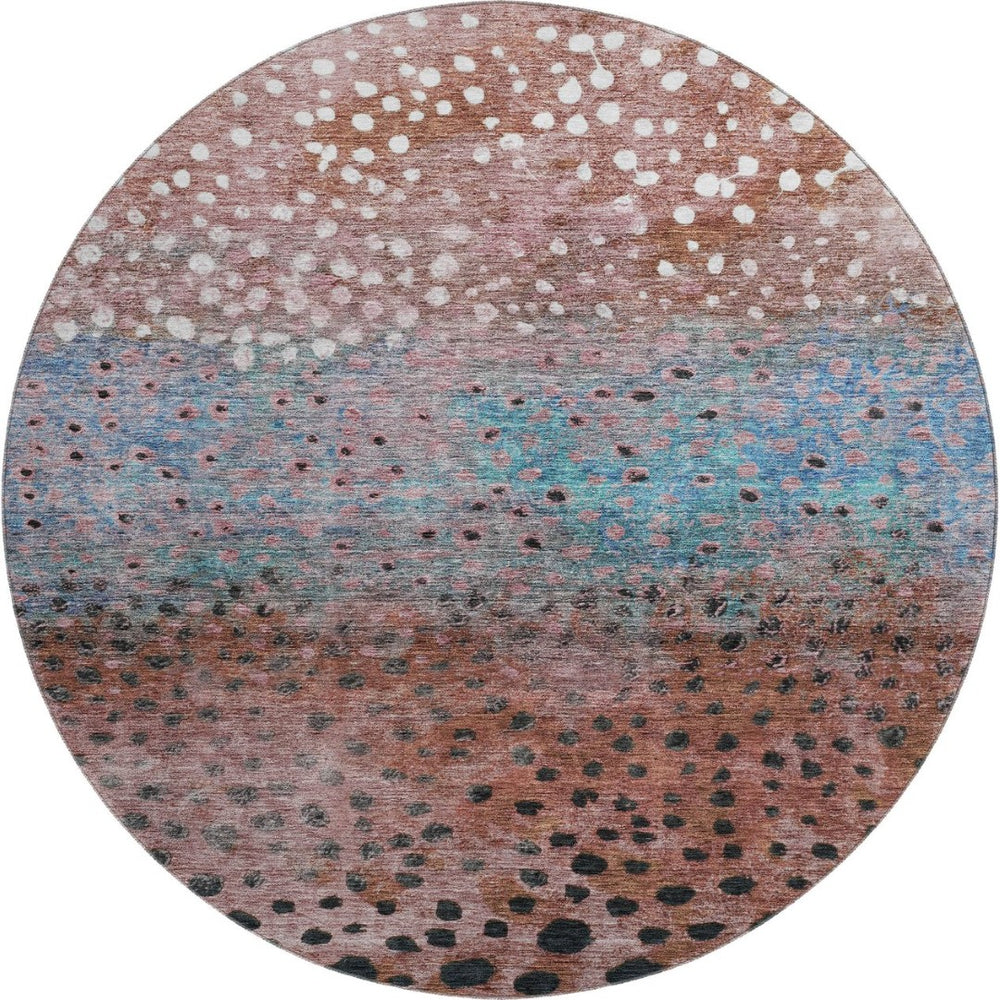 HomeRoots 8' Washable Round Rug with Rust, Teal & Ivory Polka Dots - UV Protected, Stain-Resistant Design! 683659