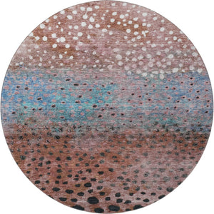 HomeRoots 8' Washable Round Rug with Rust, Teal & Ivory Polka Dots - UV Protected, Stain-Resistant Design! 683659