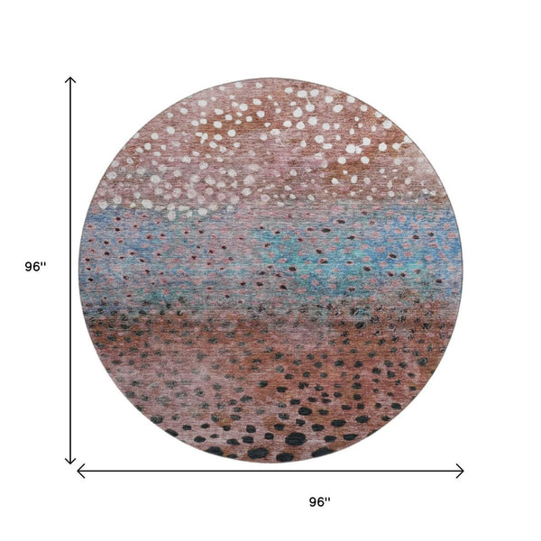 HomeRoots 8' Washable Round Rug with Rust, Teal & Ivory Polka Dots - UV Protected, Stain-Resistant Design! 683659